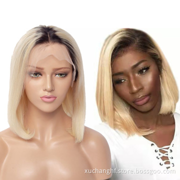 Cheap Peruvian 613 Blonde Colored Bob Wig,Raw Virgin Transparent Hd Full Lace Human Hair Wig,100% Bob Wig Human Hair Lace Front